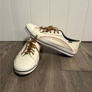 Keds Cream Sneakers with baseball Red Stitch and Brown Laces